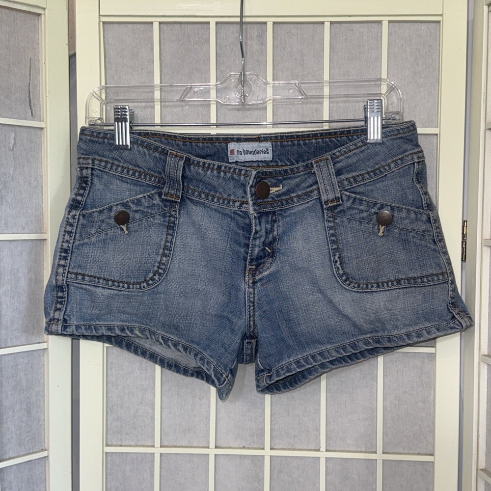 Vintage Y2K No Boundaries Stretch Blue Jean Denim Micro Shorts Juniors Sz 5/6
